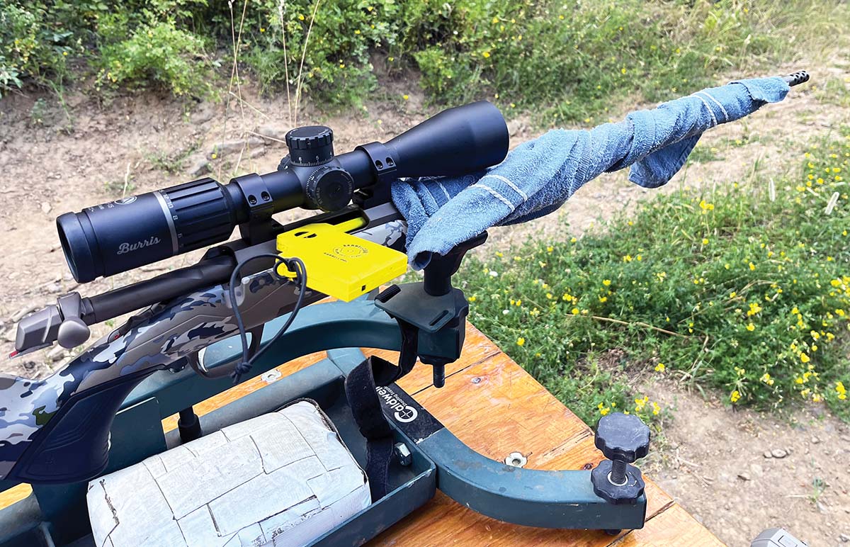 The thin barrel of the Browning X-Bolt 2 Speed OVIX required cooling between each fired group, a BarrelCool barrel fan and wet towels wrapped around the barrel saving some time.